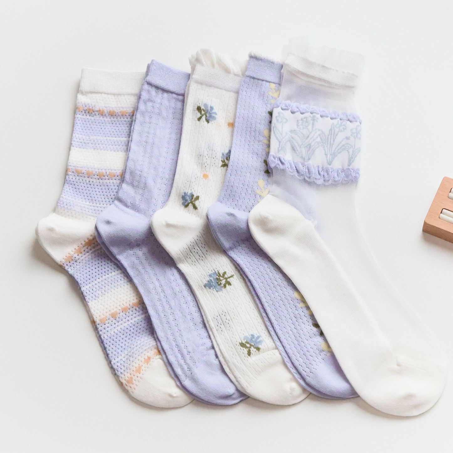 2-Pack Women’s Purple Floral Mesh Socks – Thin, Lightweight & Breathable