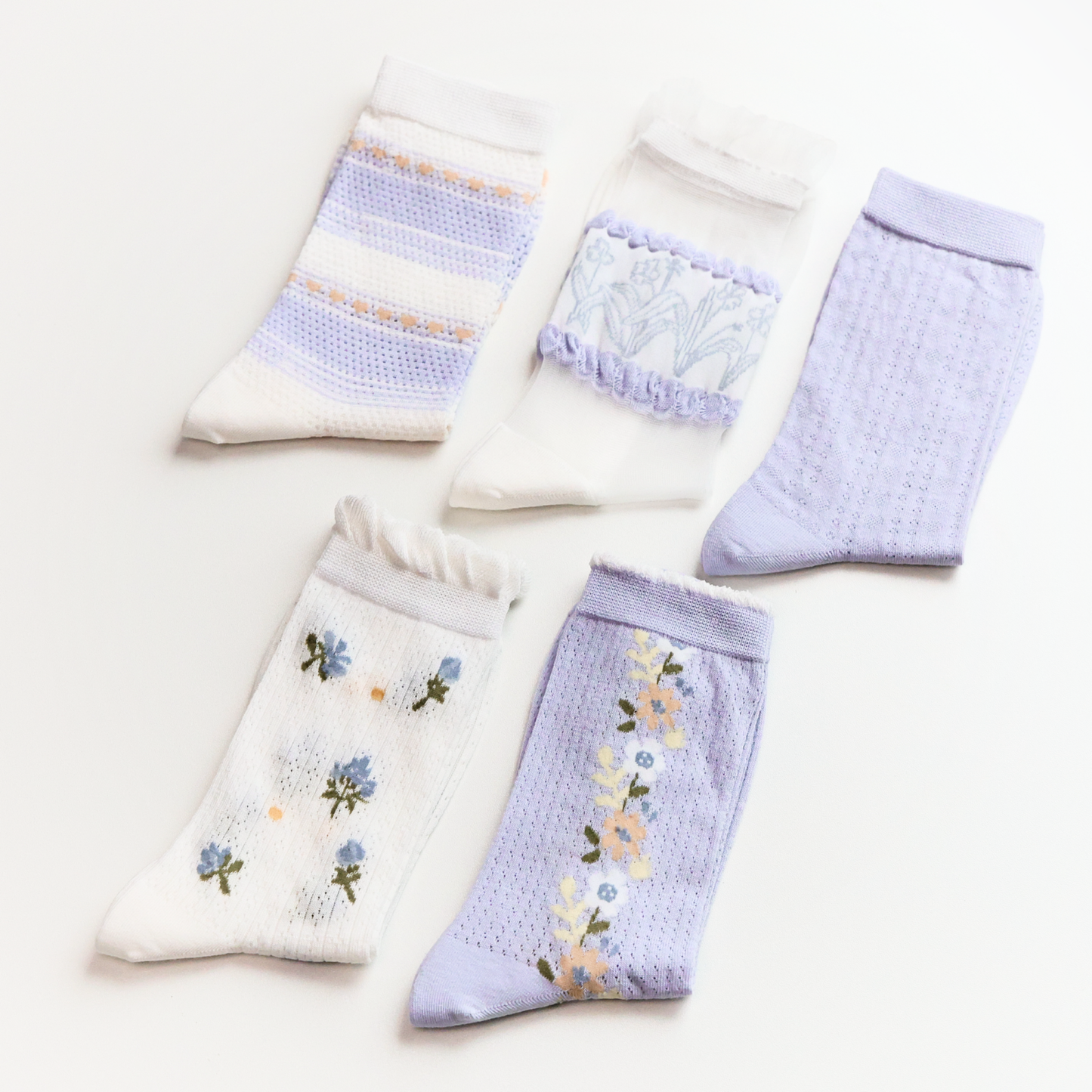 2-Pack Women’s Purple Floral Mesh Socks – Thin, Lightweight & Breathable