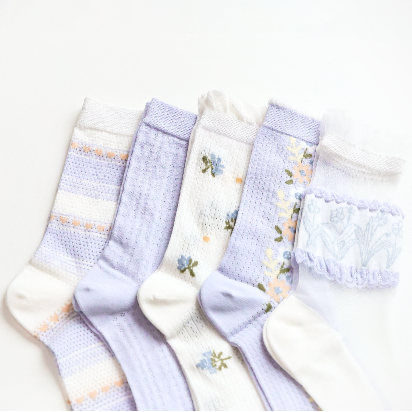 2-Pack Women’s Purple Floral Mesh Socks – Thin, Lightweight & Breathable