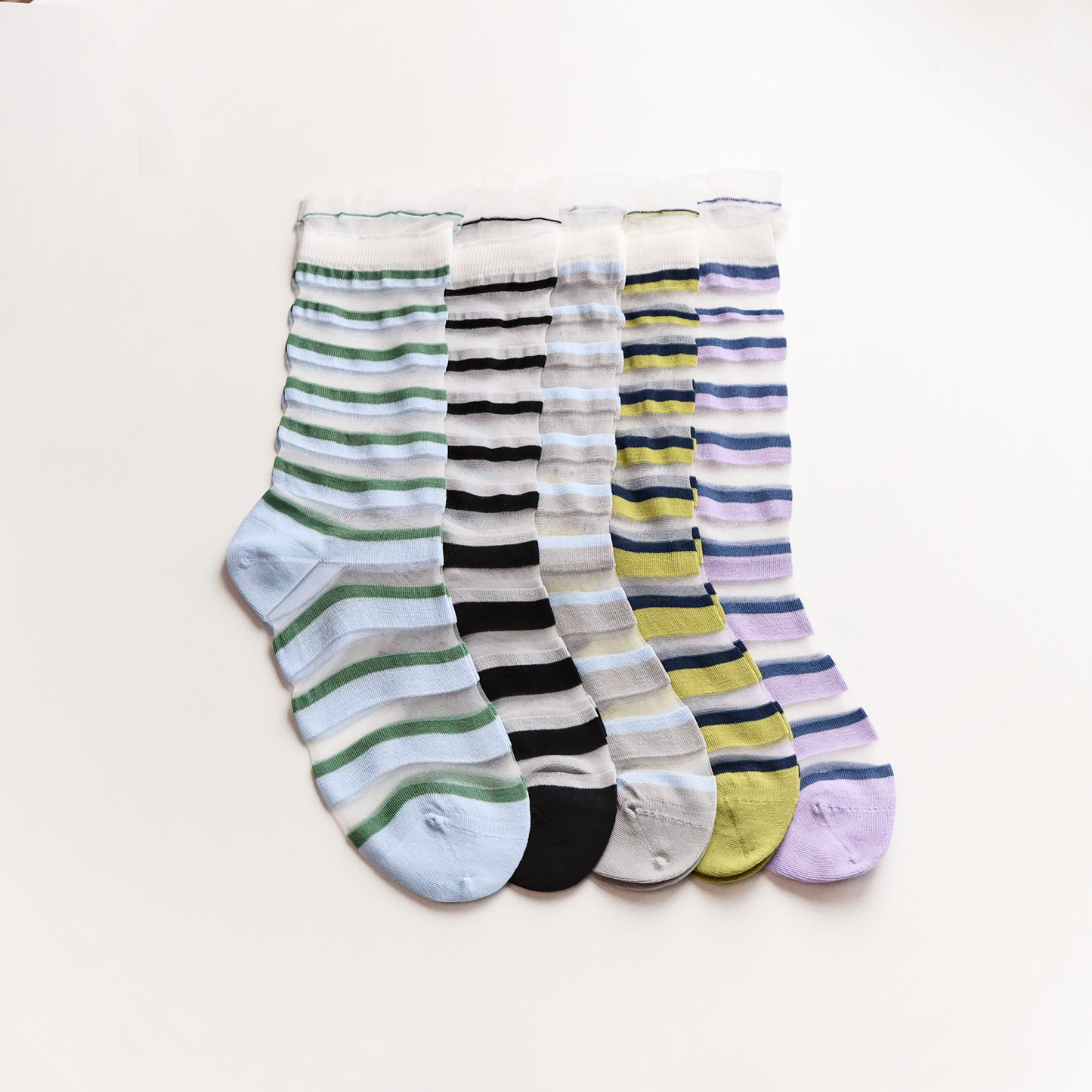 2-Pack Women's Sheer Stripe Summer Socks - Lightweight Mid-Calf Style