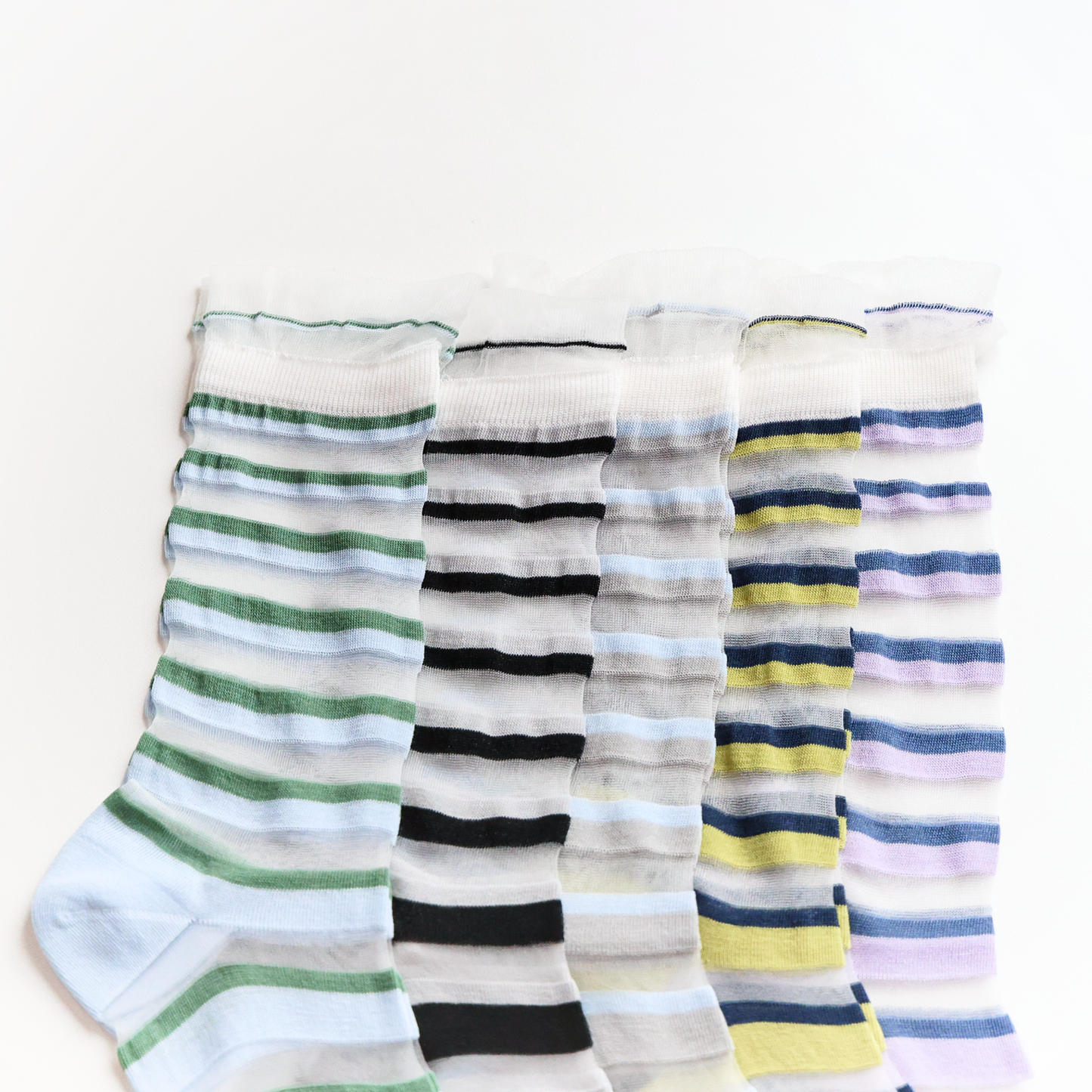 2-Pack Women's Sheer Stripe Summer Socks - Lightweight Mid-Calf Style