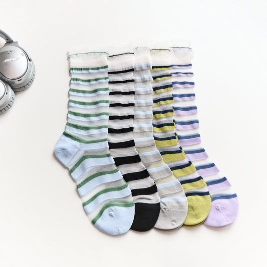 2-Pack Women's Sheer Stripe Summer Socks - Lightweight Mid-Calf Style