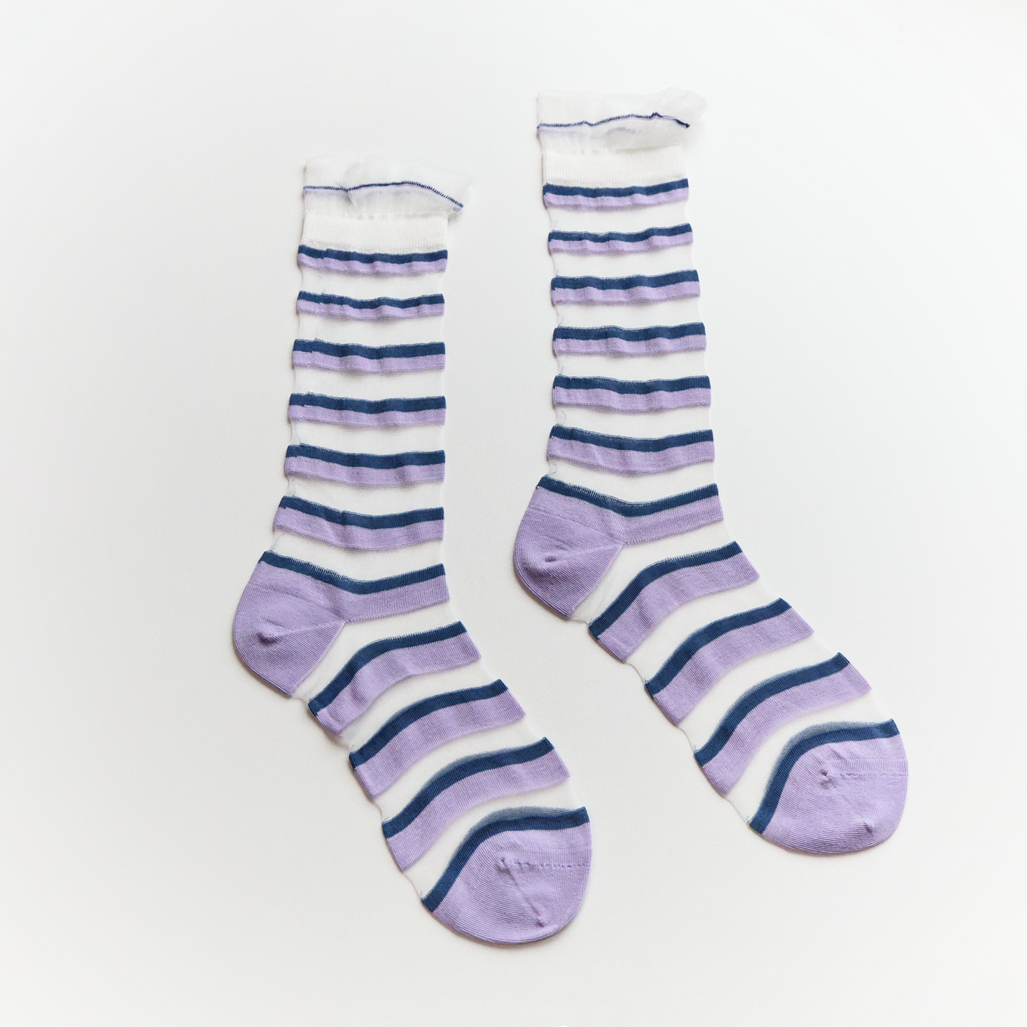 2-Pack Women's Sheer Stripe Summer Socks - Lightweight Mid-Calf Style