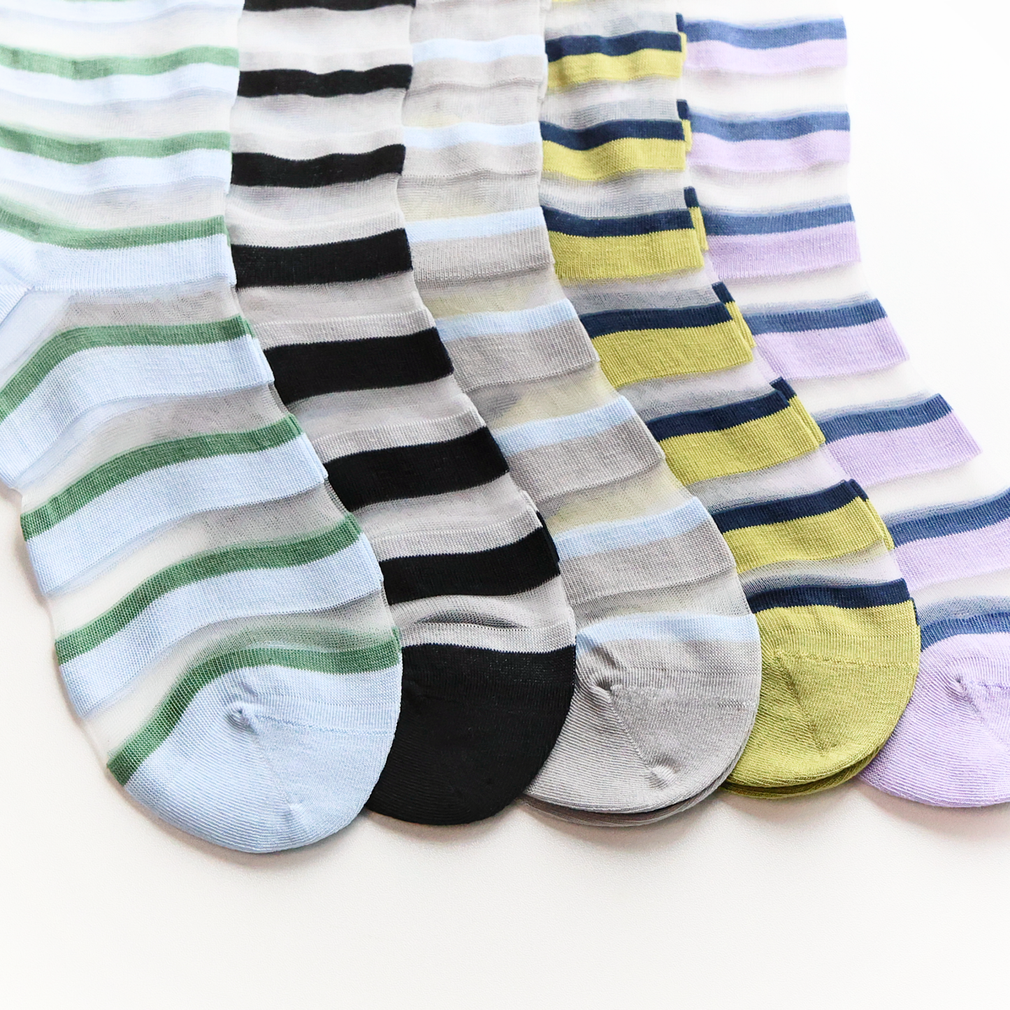 2-Pack Women's Sheer Stripe Summer Socks - Lightweight Mid-Calf Style