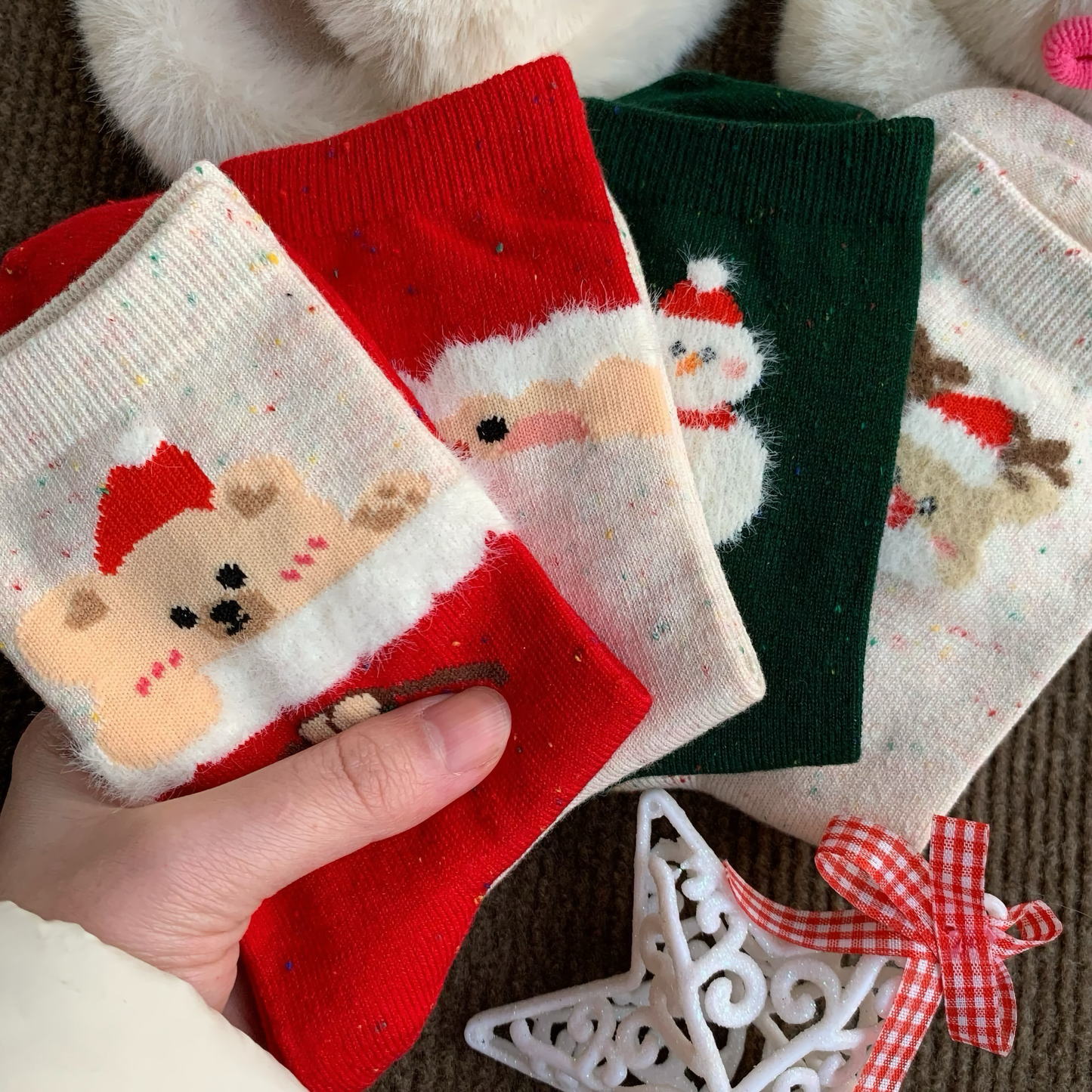 4-Pack Women's Christmas Cotton Socks - Winter Festive Socks