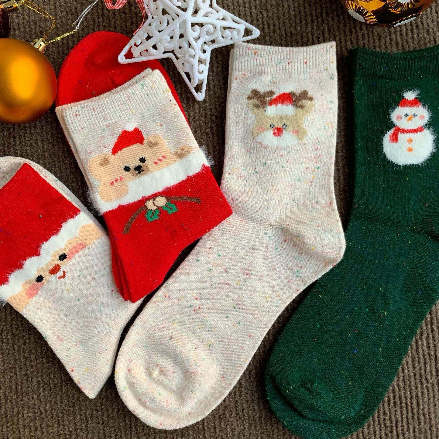 4-Pack Women's Christmas Cotton Socks - Winter Festive Socks