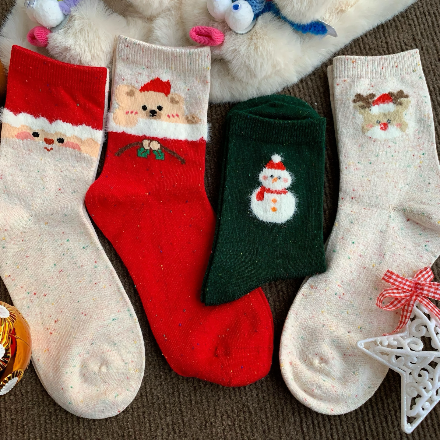 4-Pack Women's Christmas Cotton Socks - Winter Festive Socks