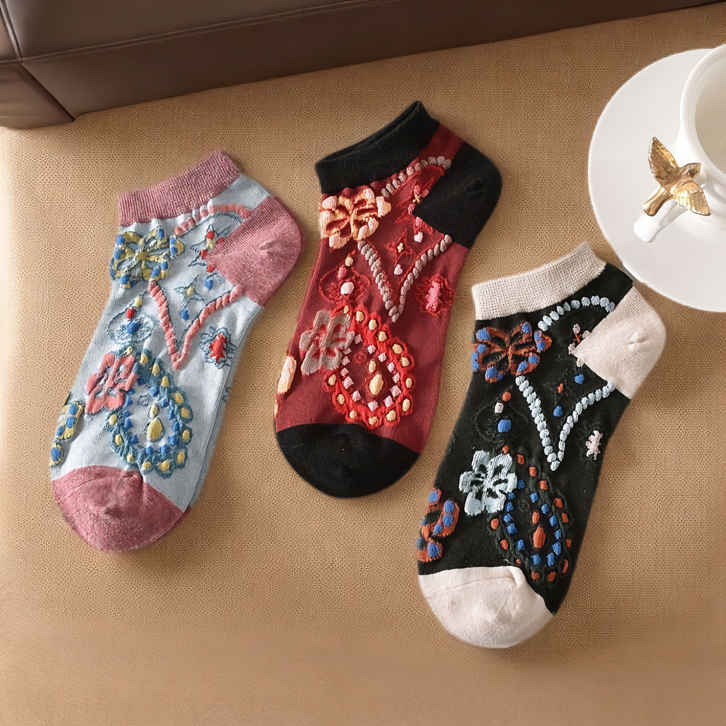 5-Pack Vintage Floral Women's Cotton Vibrant Ankle Socks