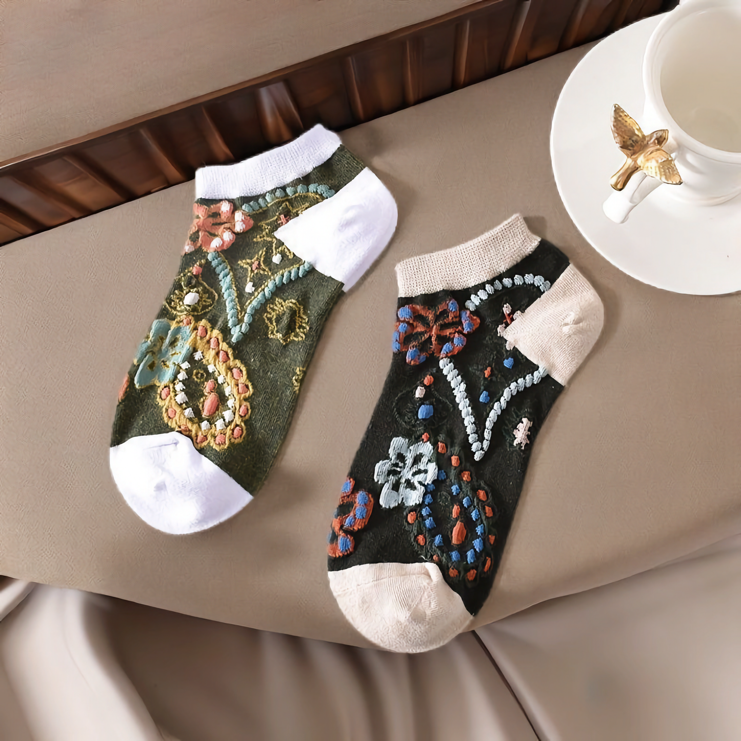 5-Pack Vintage Floral Women's Cotton Vibrant Ankle Socks