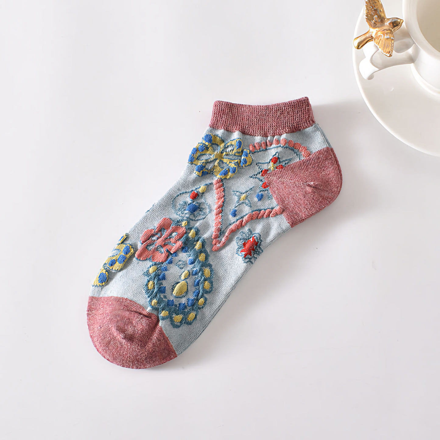 5-Pack Vintage Floral Women's Cotton Vibrant Ankle Socks