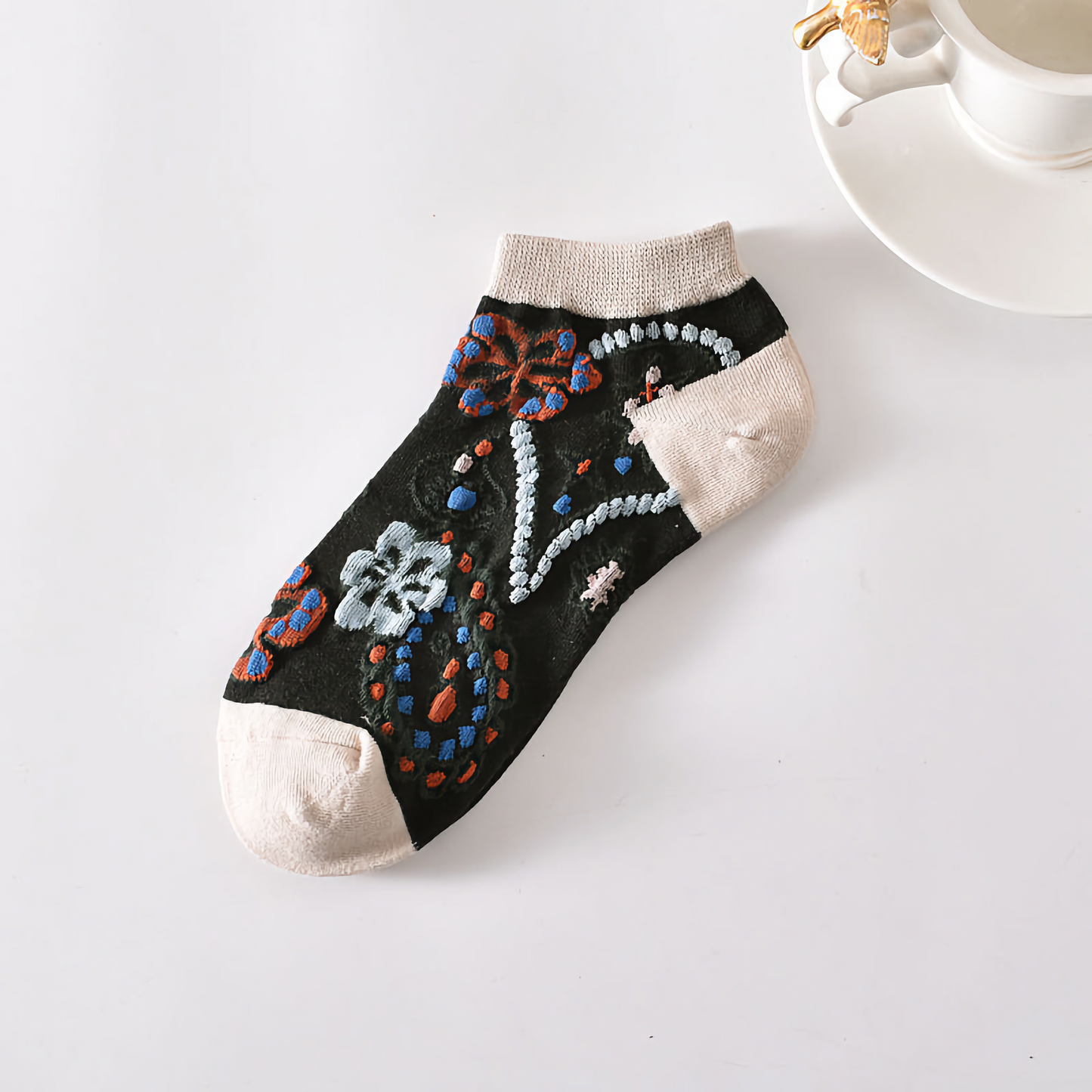 5-Pack Vintage Floral Women's Cotton Vibrant Ankle Socks