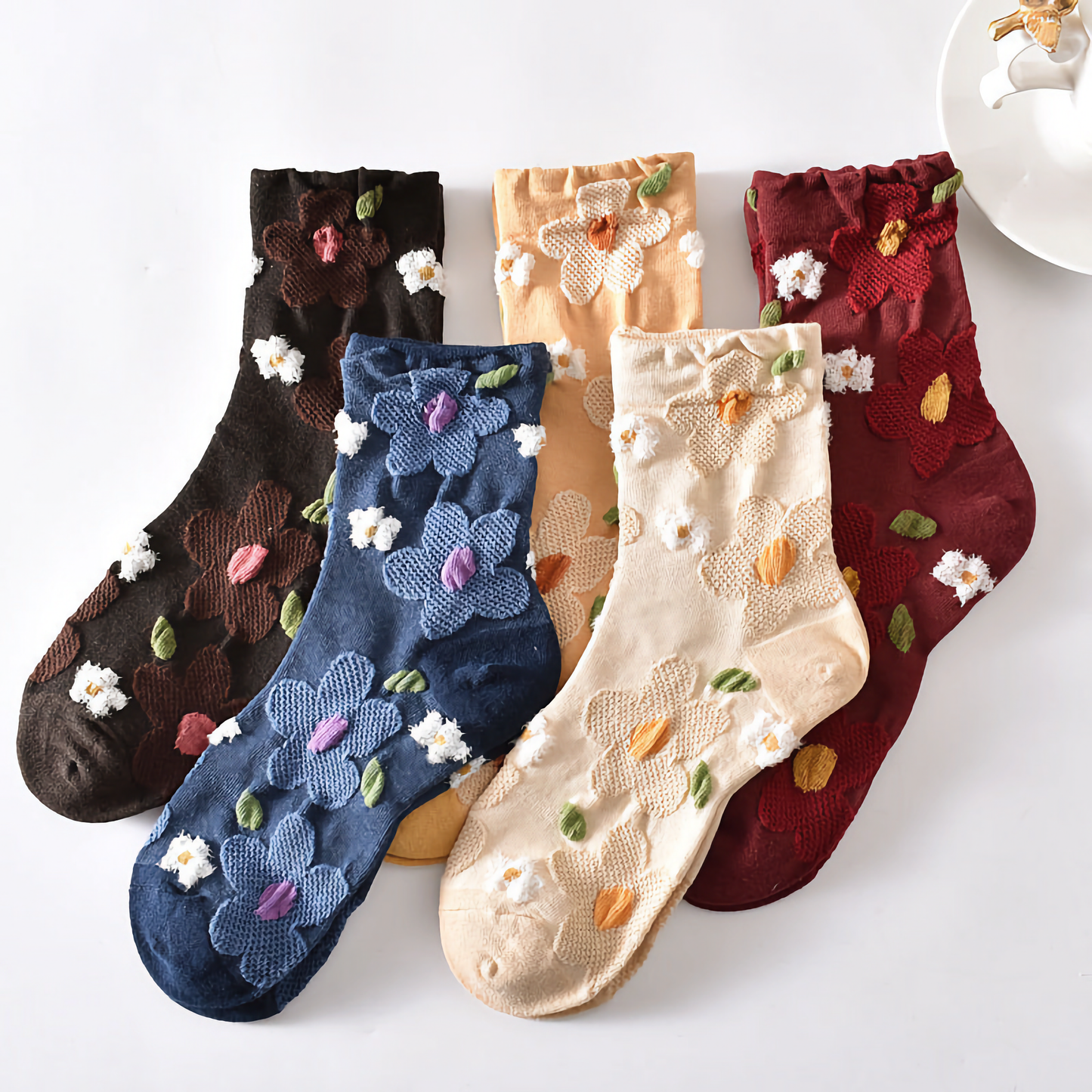 5-Pack Women's Floral Cotton Socks - Stylish and Colorful