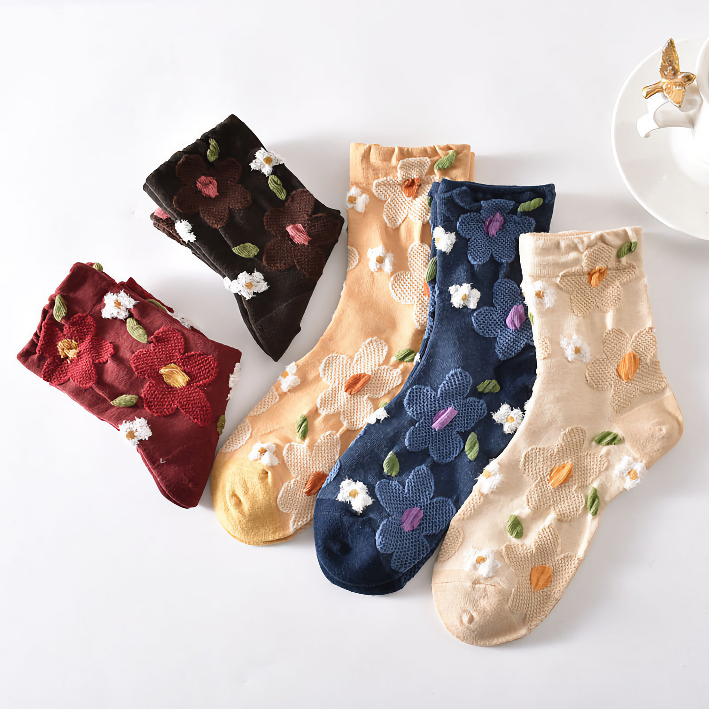 5-Pack Women's Floral Cotton Socks - Stylish and Colorful