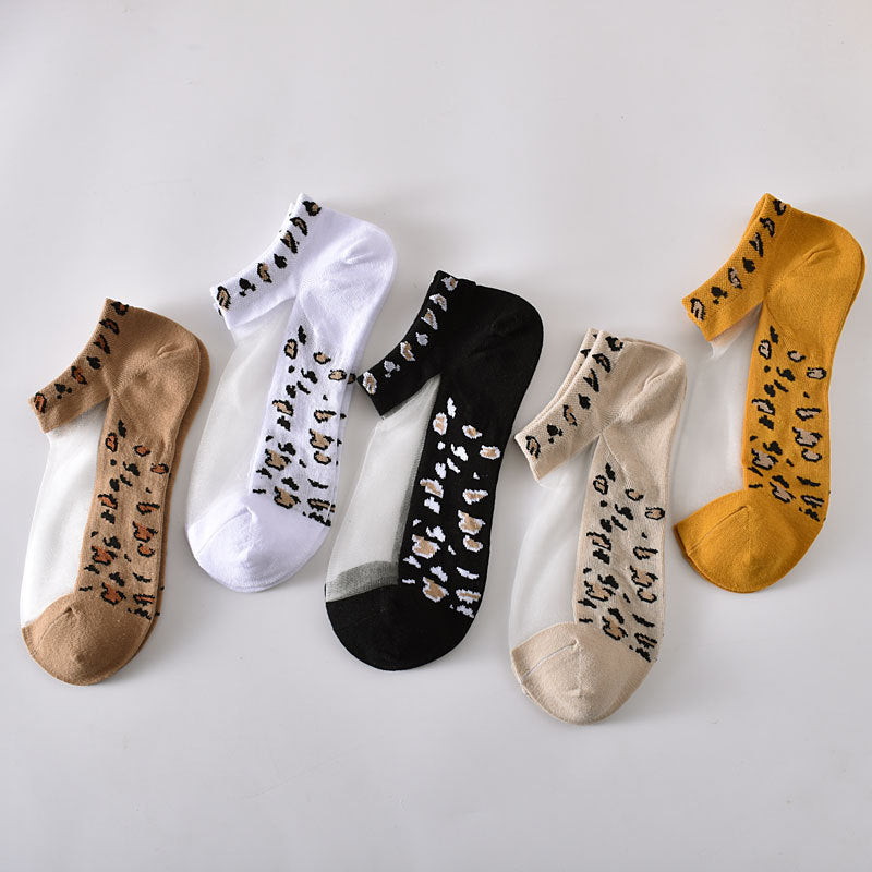 5-Pack Stylish Women's Leopard Print Ankle Socks