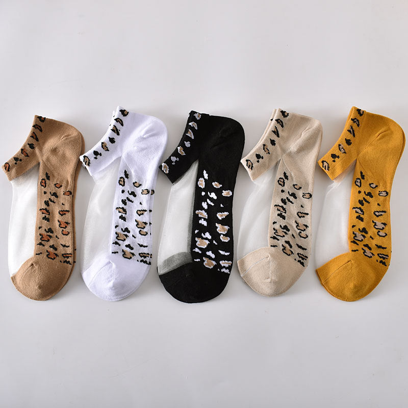 5-Pack Stylish Women's Leopard Print Ankle Socks