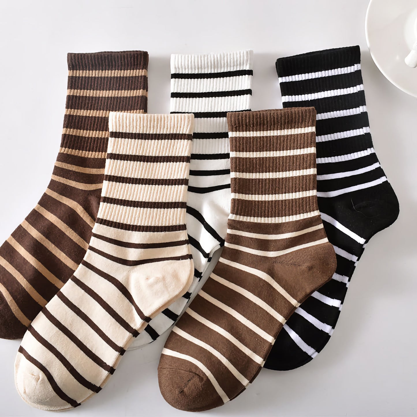 5-Pack Women's Striped Cotton Socks - Classic & Stylish