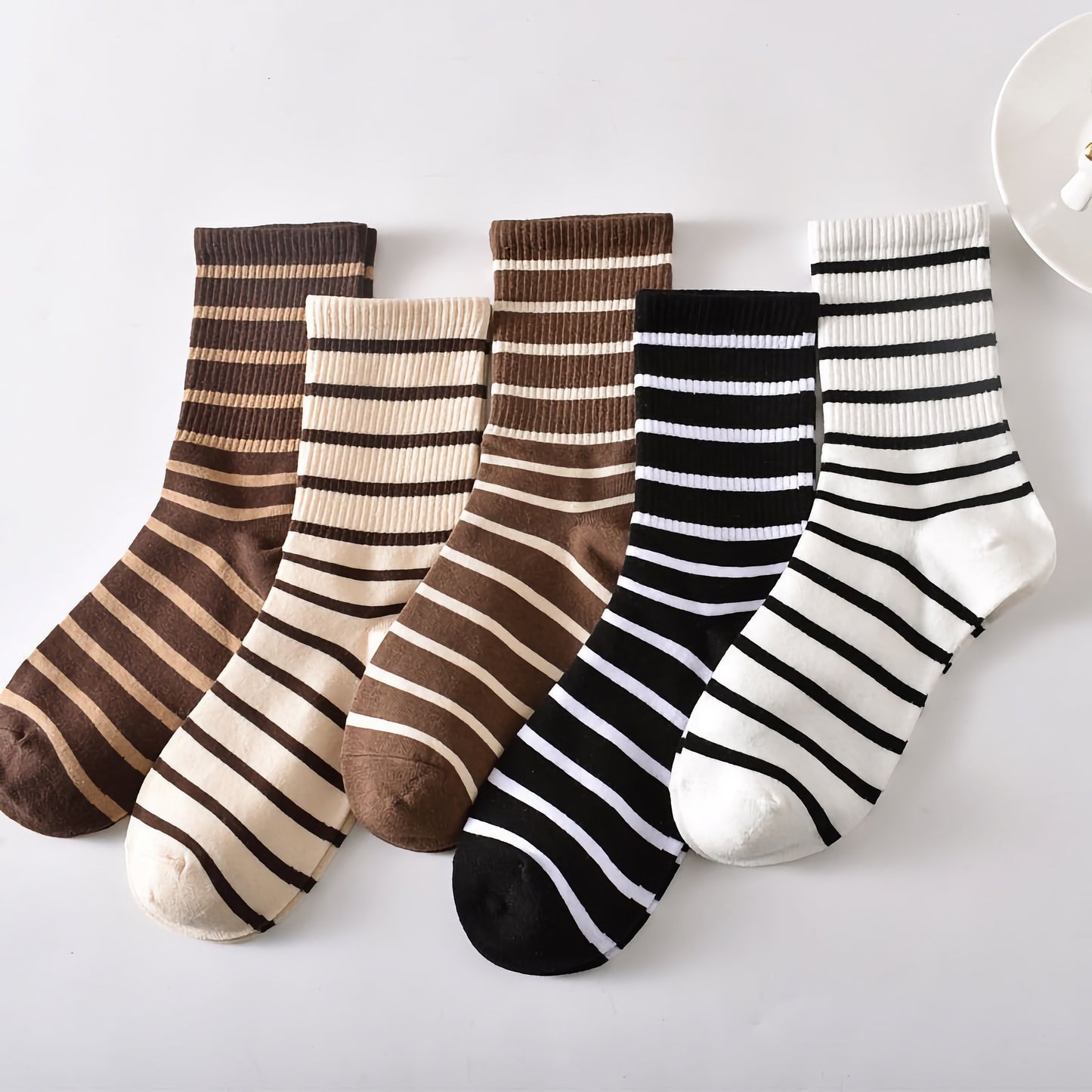5-Pack Women's Striped Cotton Socks - Classic & Stylish