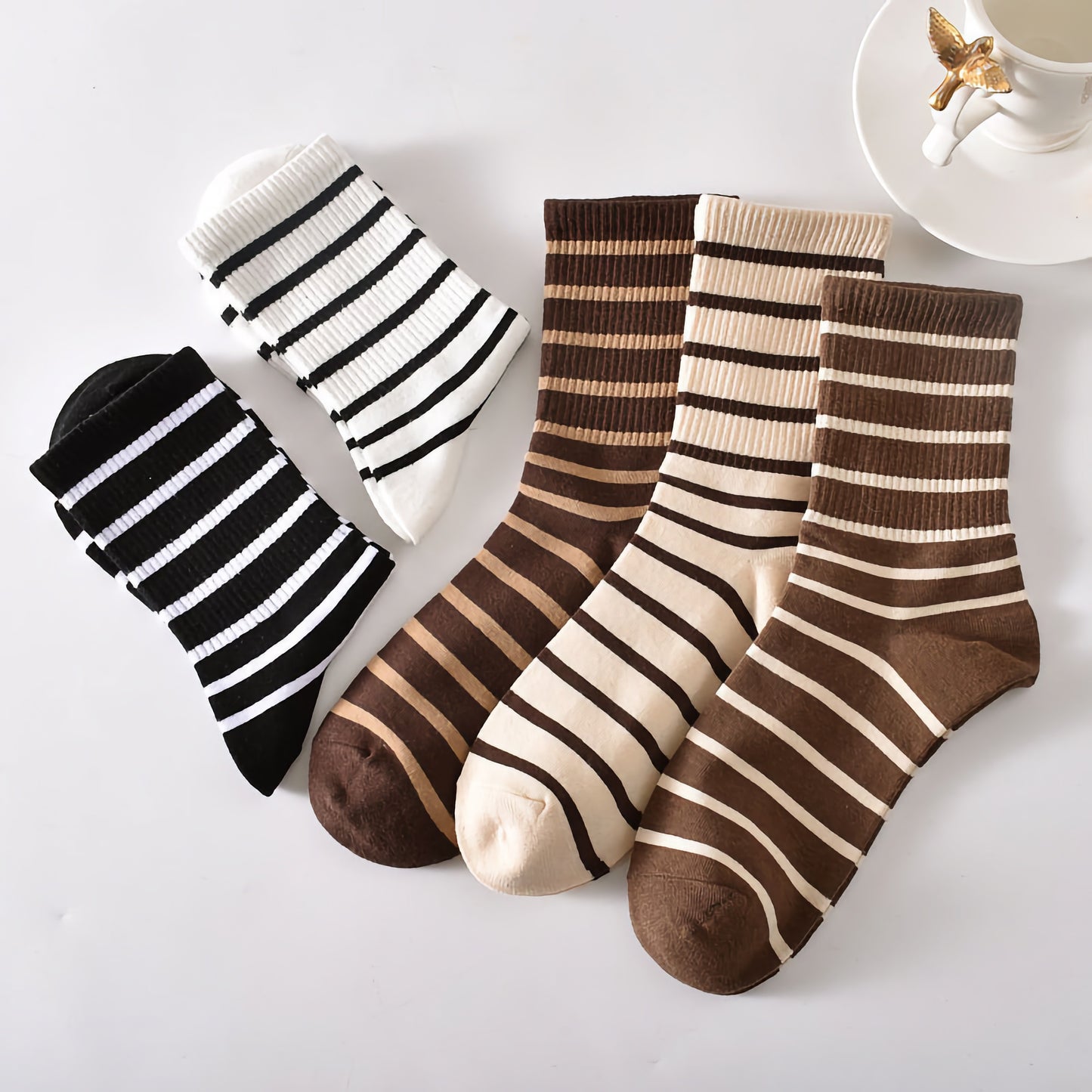 5-Pack Women's Striped Cotton Socks - Classic & Stylish