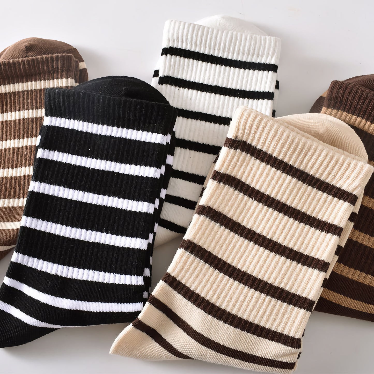 5-Pack Women's Striped Cotton Socks - Classic & Stylish