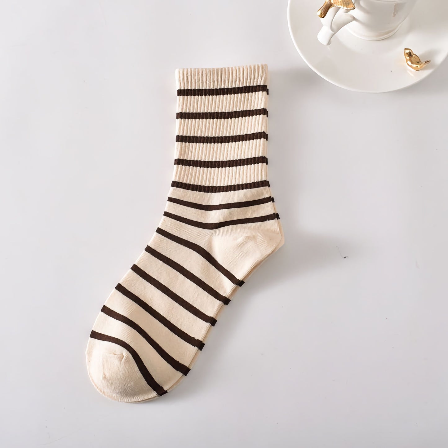 5-Pack Women's Striped Cotton Socks - Classic & Stylish