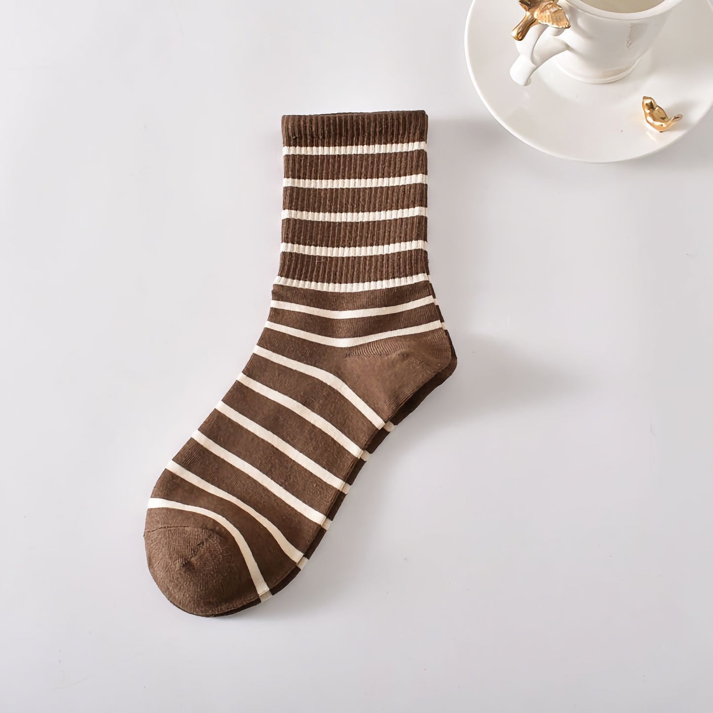5-Pack Women's Striped Cotton Socks - Classic & Stylish