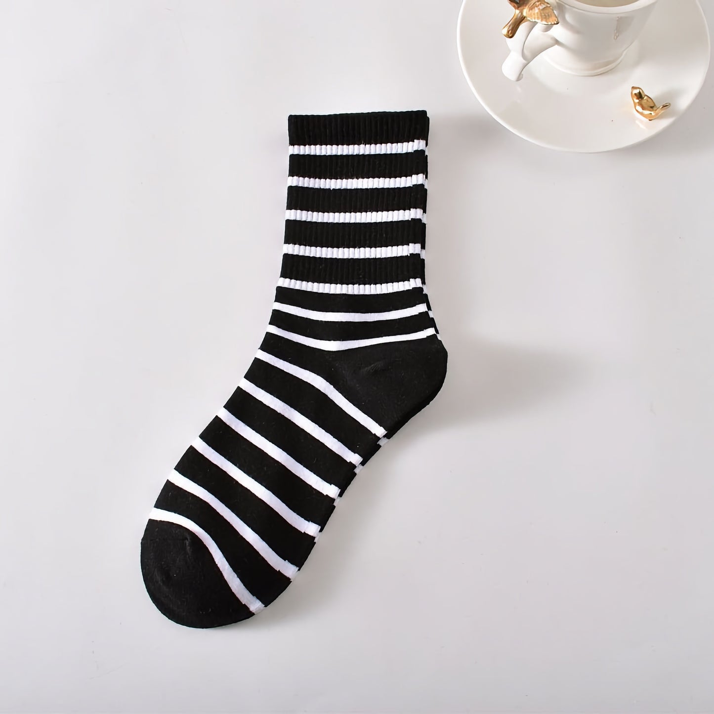 5-Pack Women's Striped Cotton Socks - Classic & Stylish
