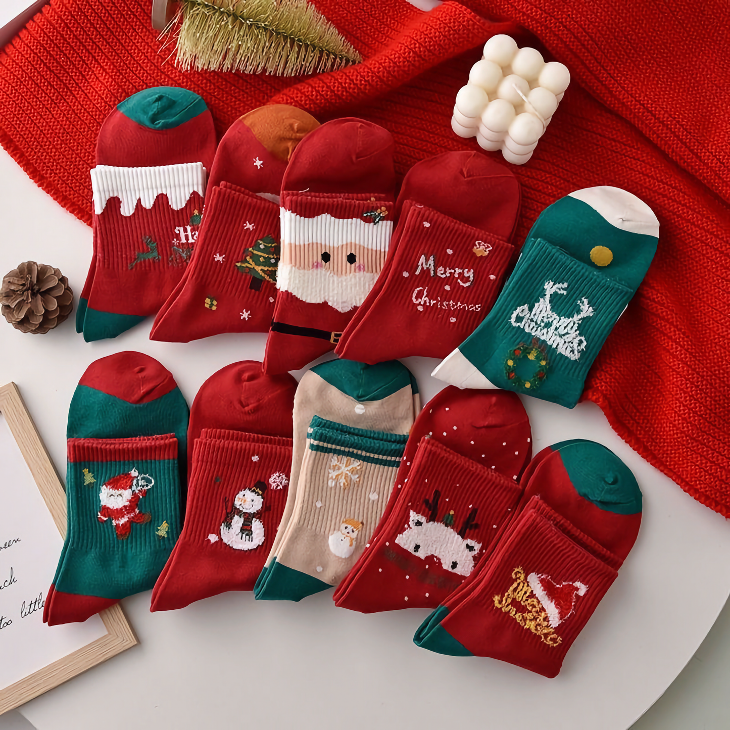5-Pack Unisex Christmas Cotton Socks - Winter Festive Socks