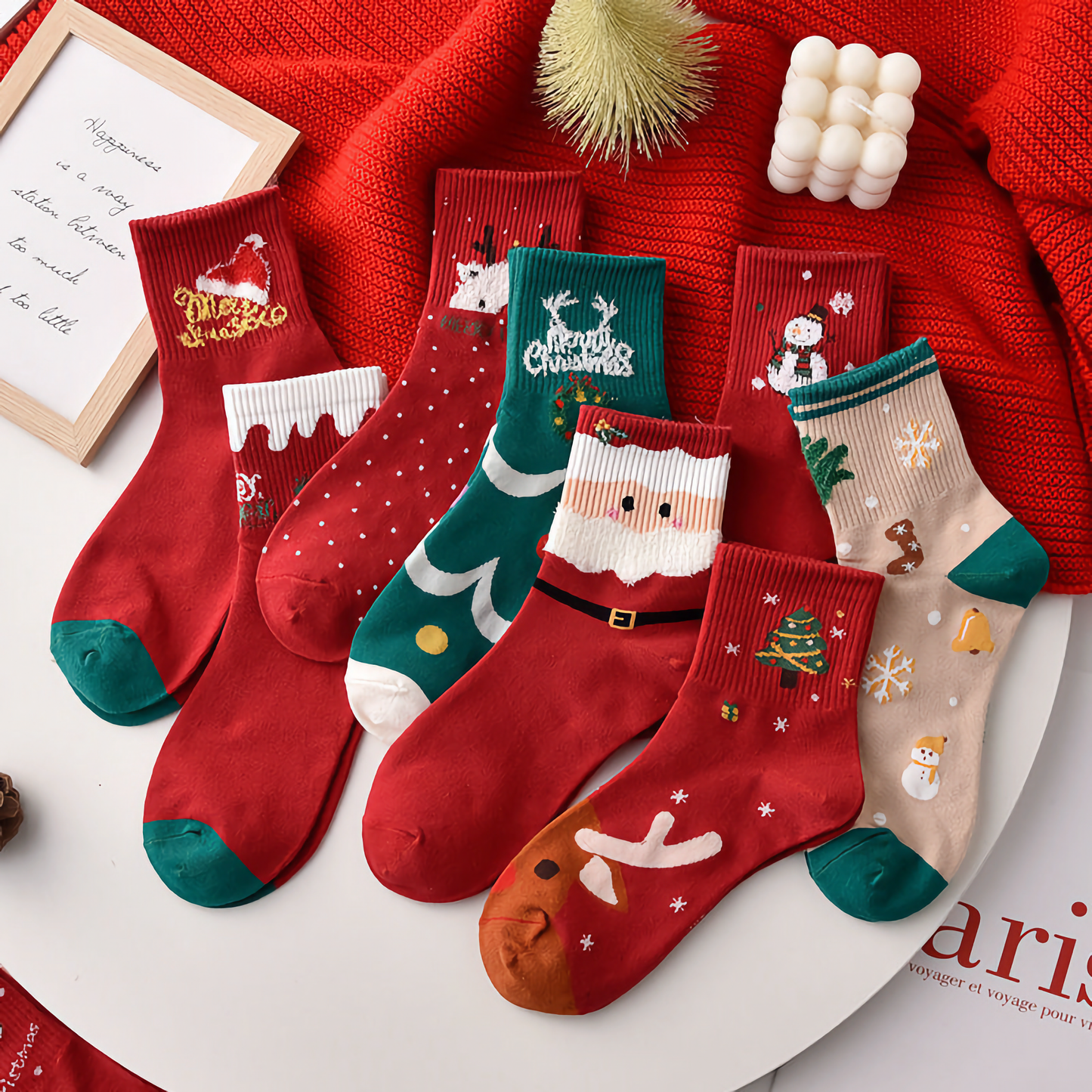 5-Pack Unisex Christmas Cotton Socks - Winter Festive Socks