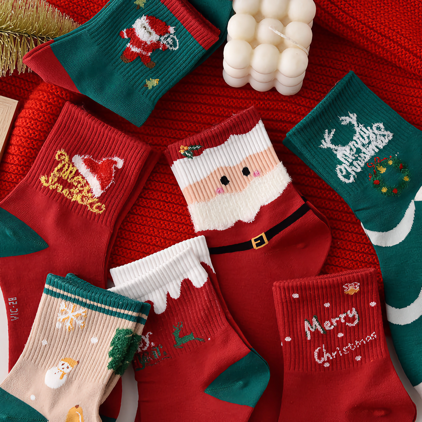 5-Pack Unisex Christmas Cotton Socks - Winter Festive Socks