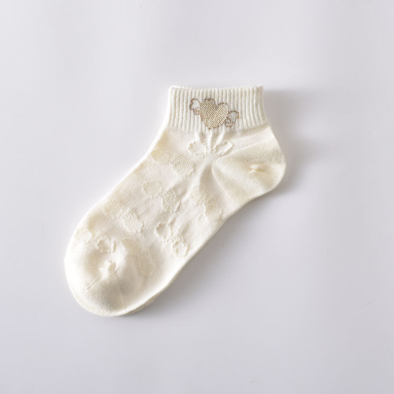 5-Pack Adorable Motifs White Ankle Socks: Premium Comfy Cotton Low Cut Design
