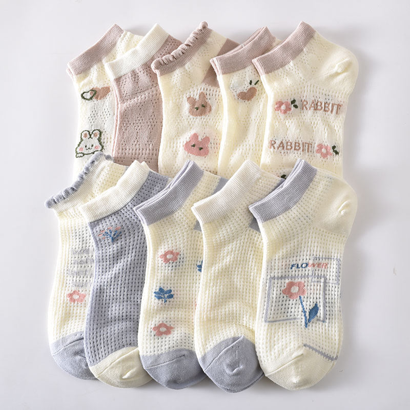 5-Pack Low Cut Cotton Ankle Socks with Adorable Patterns