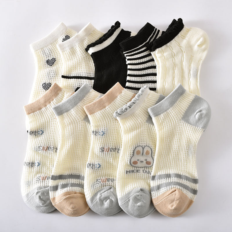 5-Pack Low Cut Cotton Ankle Socks with Adorable Patterns