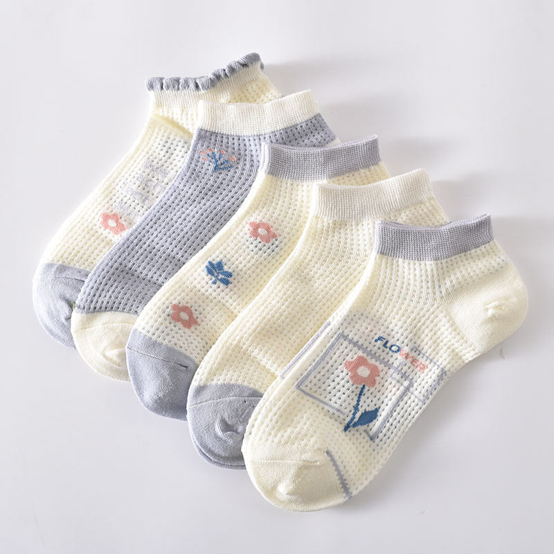 5-Pack Low Cut Cotton Ankle Socks with Adorable Patterns
