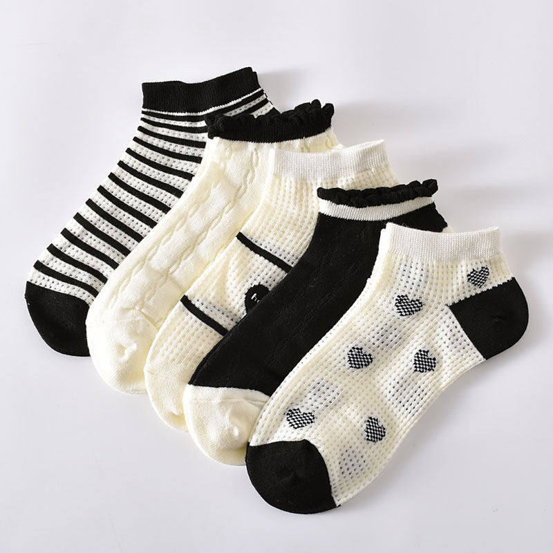 5-Pack Low Cut Cotton Ankle Socks with Adorable Patterns