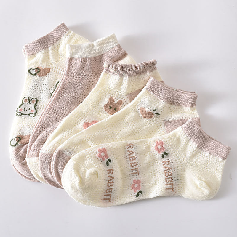 5-Pack Low Cut Cotton Ankle Socks with Adorable Patterns