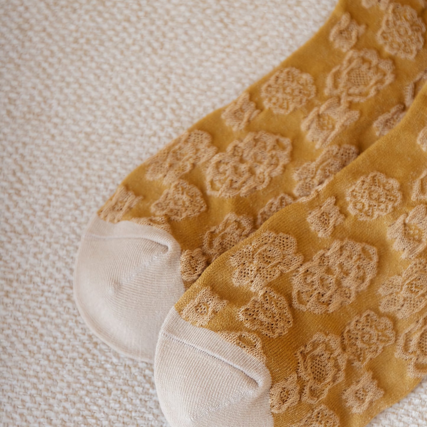 5-Pack Autumn Vintage Socks - Coffee Striped Floral Design