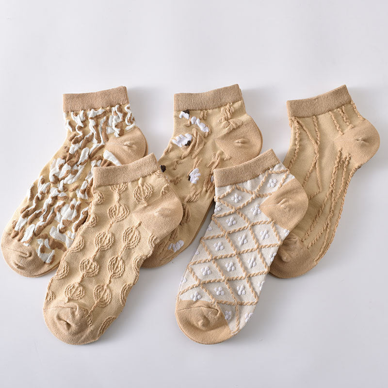 5-Pack Brown Ankle Socks: Knitted Cotton Low Cut Comfort