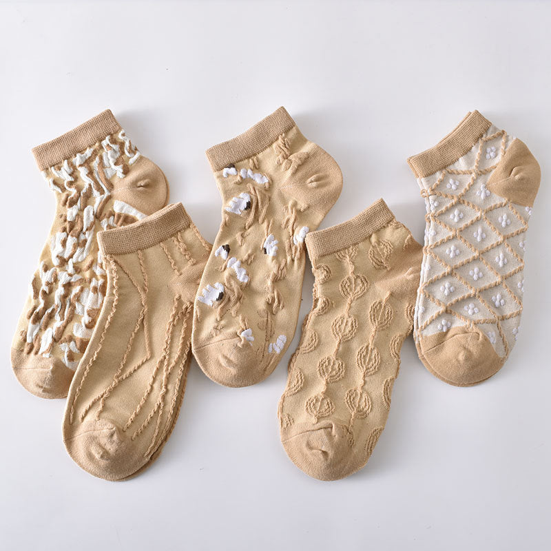 5-Pack Brown Ankle Socks: Knitted Cotton Low Cut Comfort
