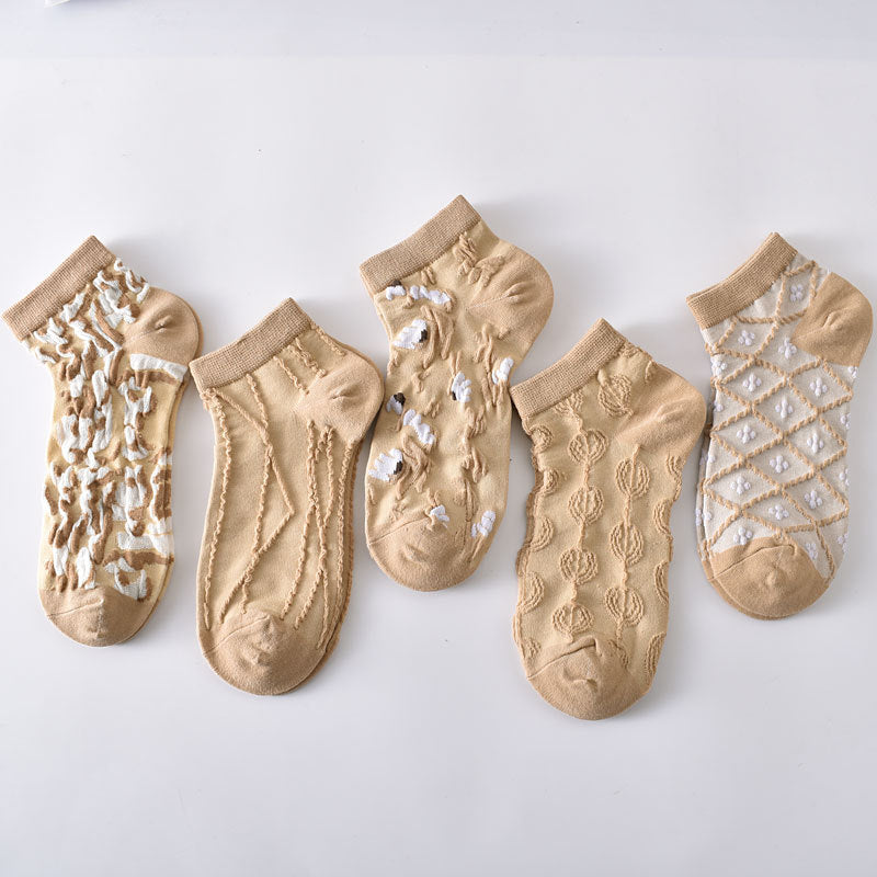5-Pack Brown Ankle Socks: Knitted Cotton Low Cut Comfort