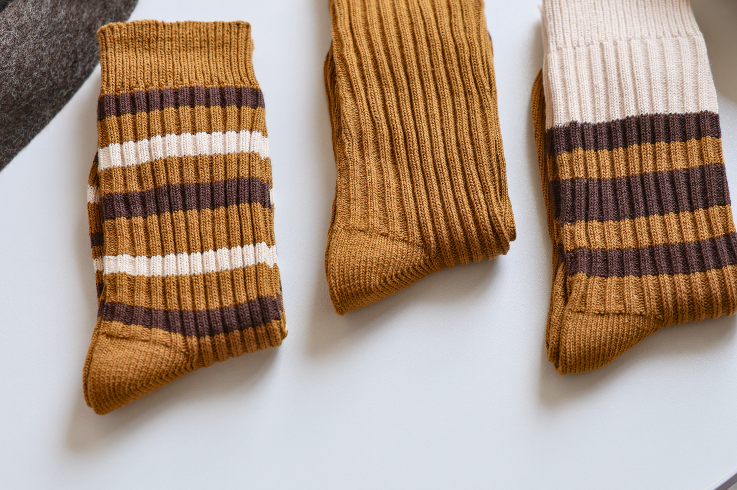 2-Pack Brown Striped Socks: Knitted Cotton Crew Elegance for Women