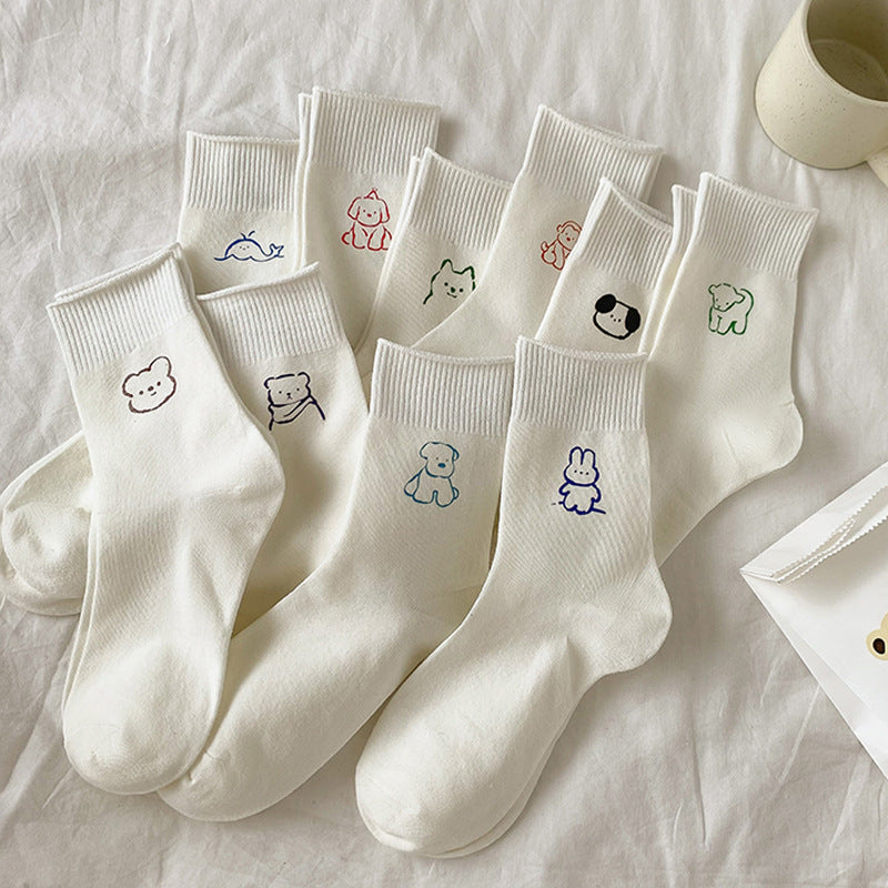 2-Pack Animal Print Crew Socks – Playful Cartoon Style
