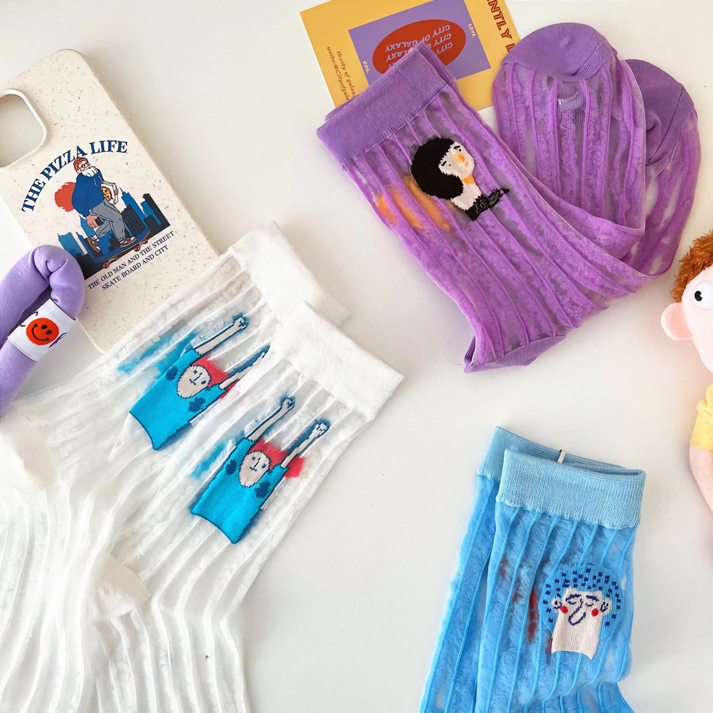 2-Pack Women’s Mesh Sheer Socks – Fun Cartoon Look for Summer