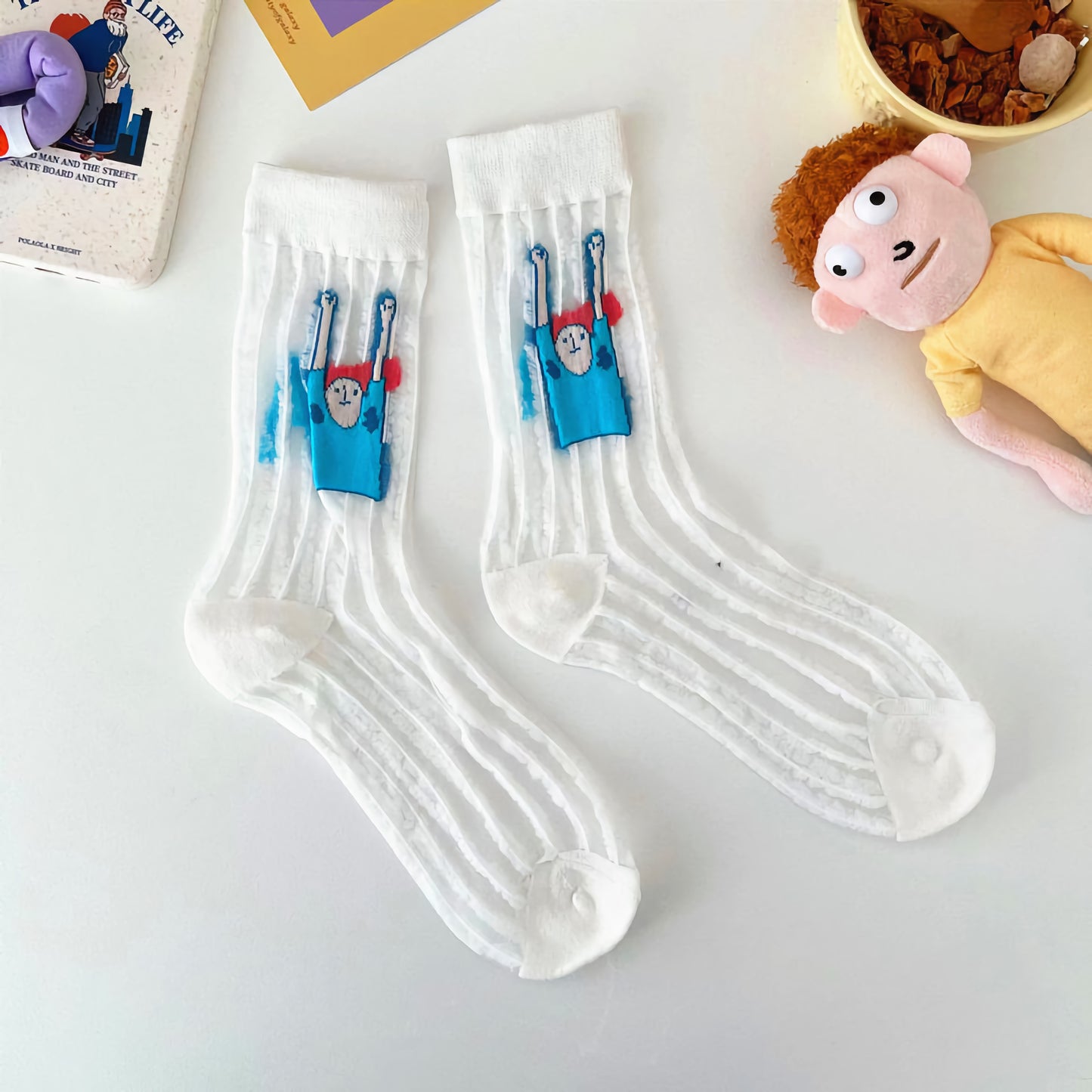 2-Pack Women’s Mesh Sheer Socks – Fun Cartoon Look for Summer
