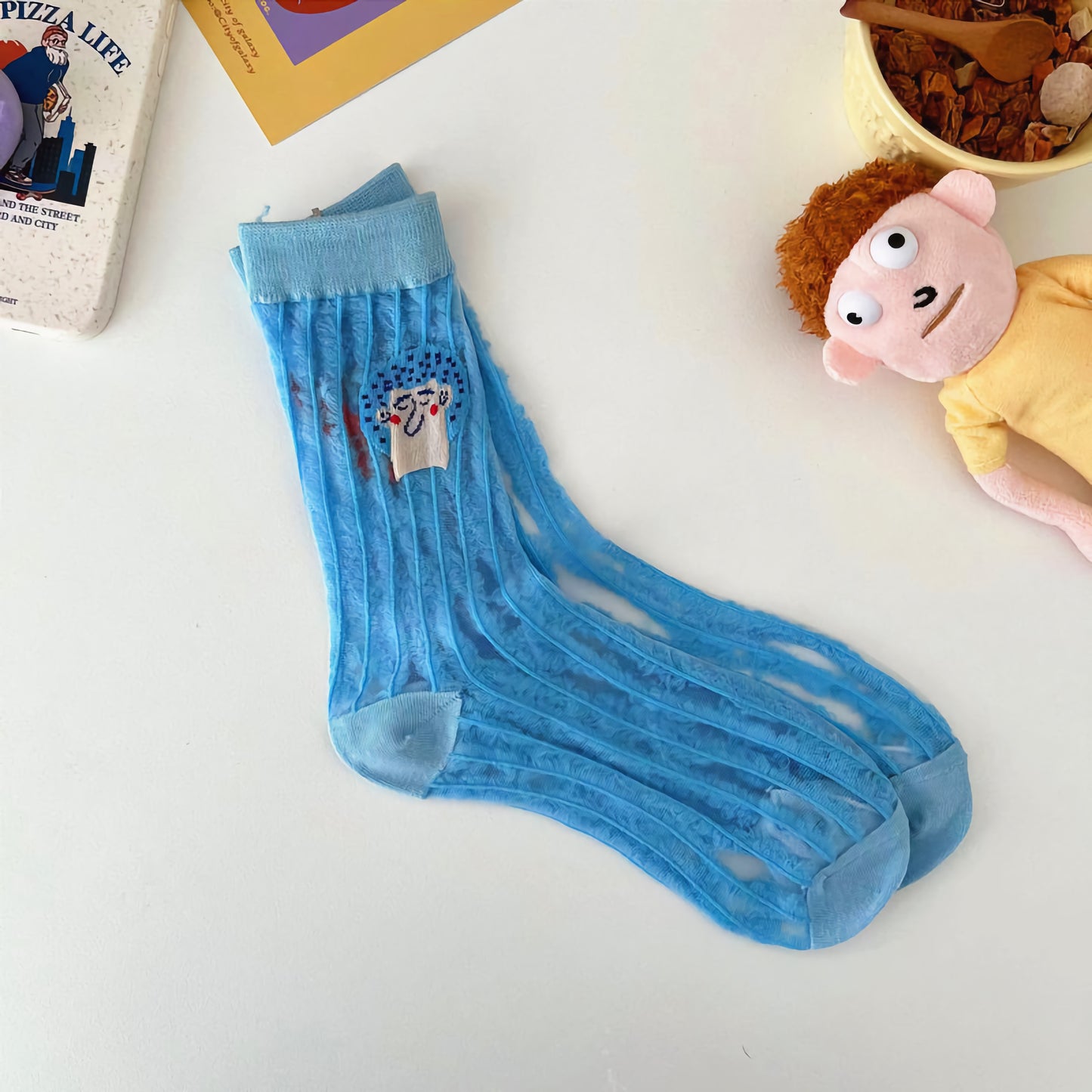 2-Pack Women’s Mesh Sheer Socks – Fun Cartoon Look for Summer