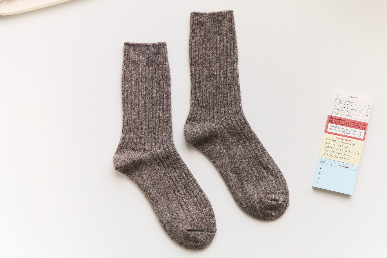 2-Pack Warm Cashmere & Wool Blend Socks – Solid Colours for Winter