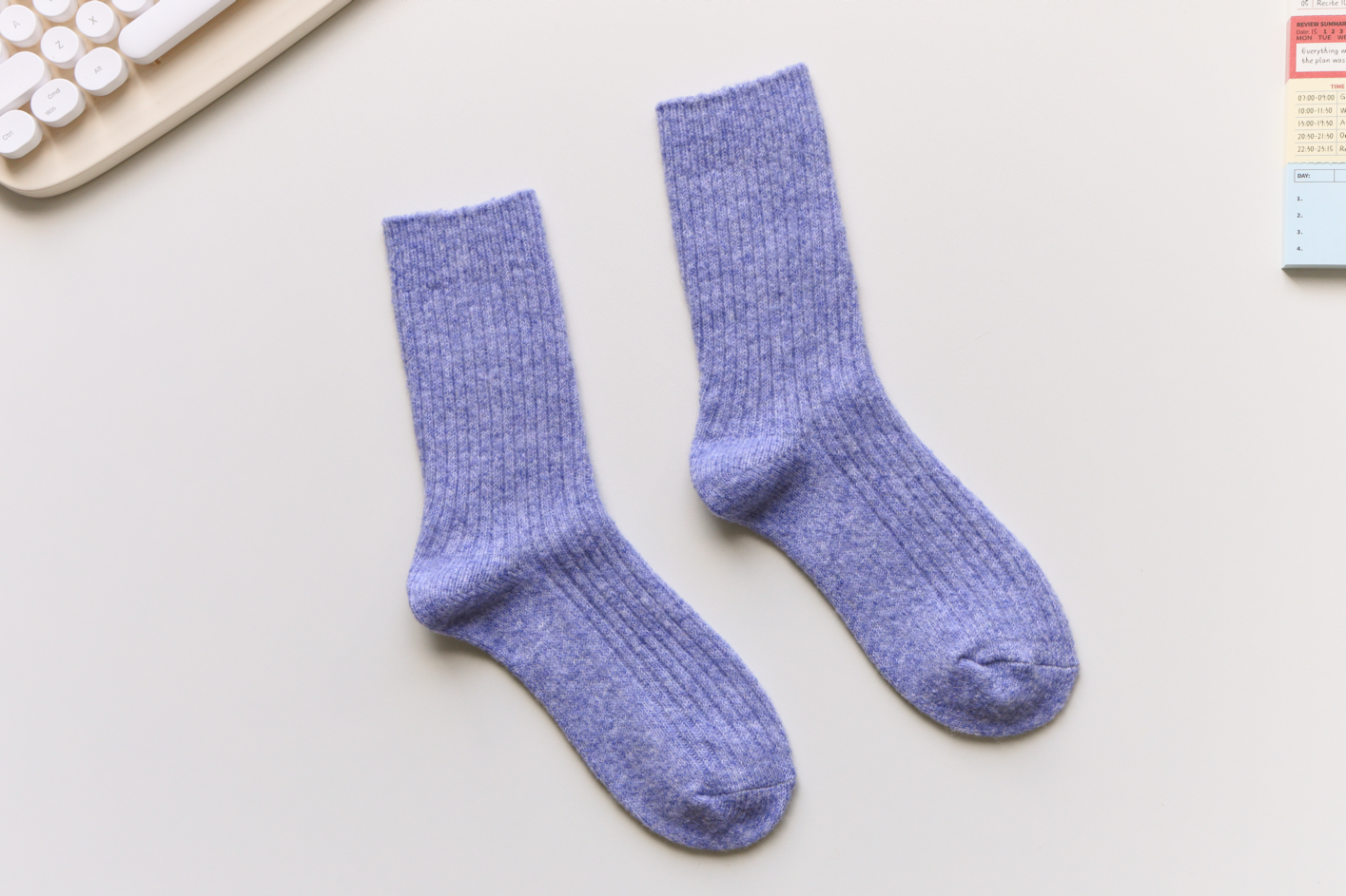 2-Pack Warm Cashmere & Wool Blend Socks – Solid Colours for Winter