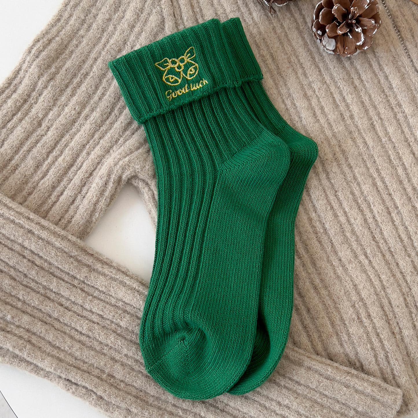 2-Pack Women’s Christmas Socks – Cute Embroidered Cotton