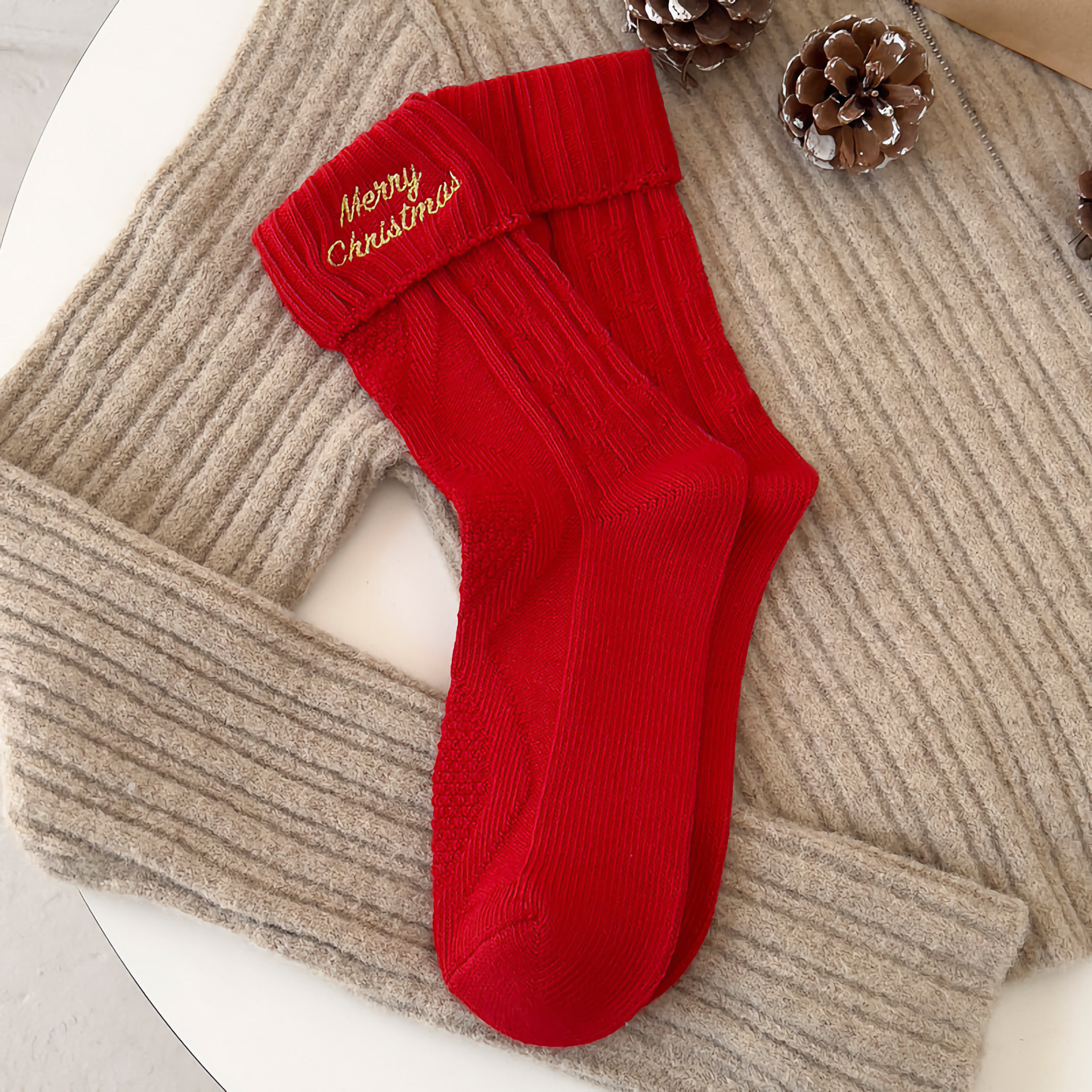 2-Pack Women’s Christmas Socks – Cute Embroidered Cotton