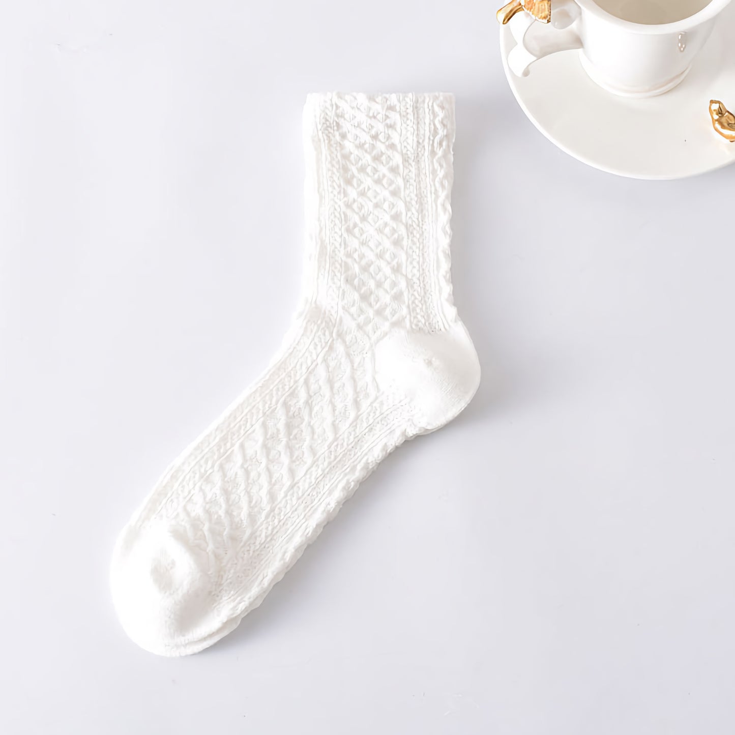 5-Pack Classic Solid Color Retro Cotton Socks for Women