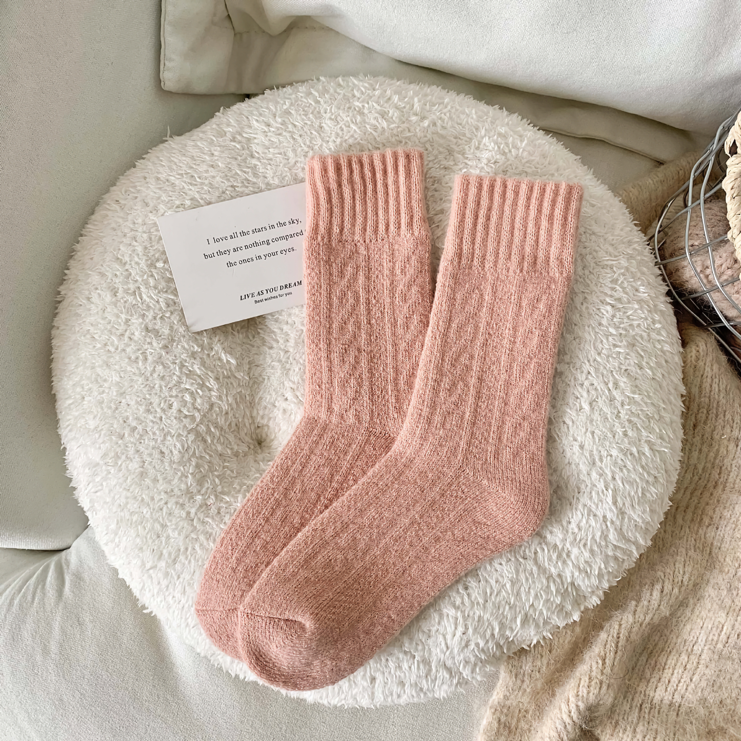 2-Pack Women's Thick Wool Socks for Winter - Cozy Pink Warmth